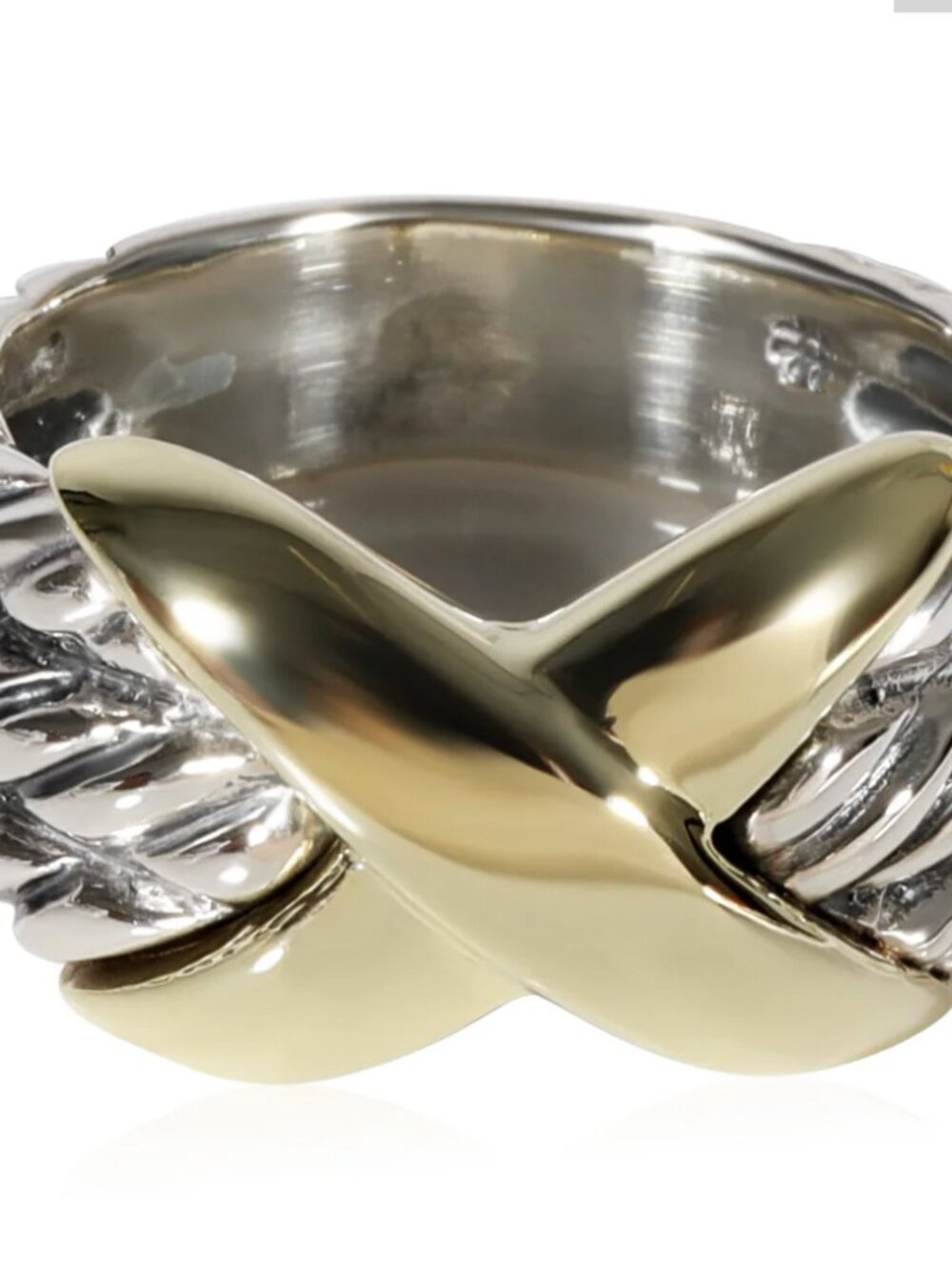 David Yurman 3 Row Cable Ring in 14K Yellow Gold/Sterling Silver Good Condition